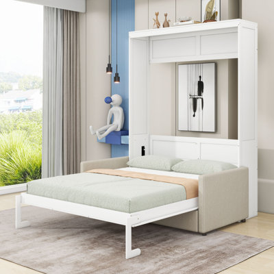 Wooden Murphy Wall Bed with Sofa