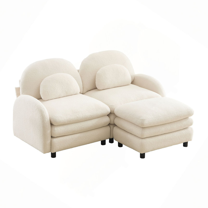 Canapé-lit en tissu Teddy, Blanc beige