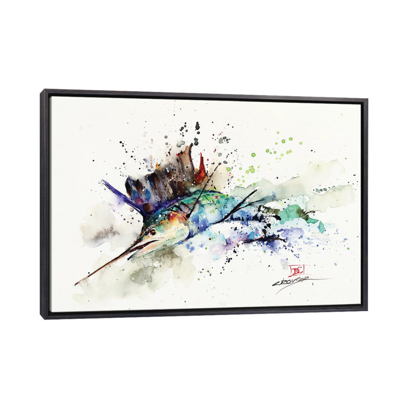 " Sailfish " by Dean Crouser, 18" H x 26" W x 1.5" D, No Mat, Distressed Black Framed Canvas