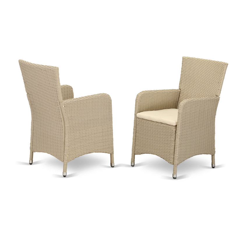 Ensemble de 2 chaises bistro en osier avec coussin Luneburg, Crème