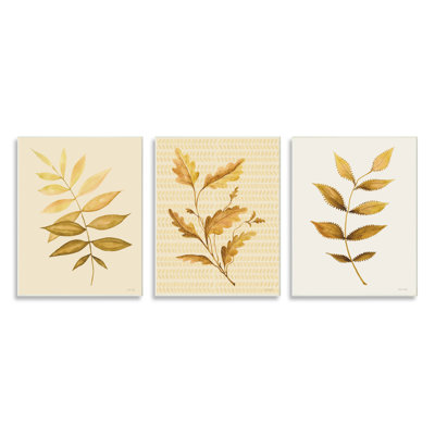 Cindy Jacobs, motif à rayures naturelles à motif de feuilles de plantes dorées rétro