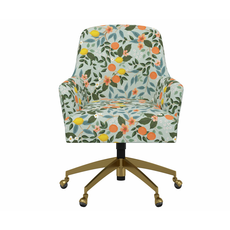 Chaise de bureau Rifle Paper Co. x Fabric & Company, Lin menthe RPC Citrus Grove, Or brossé
