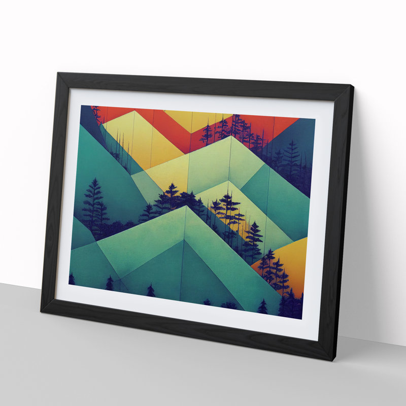 Geometric Forest Abstract - Single Picture Frame Print, 25cm H x 34cm W x 2cm D, Black Framed