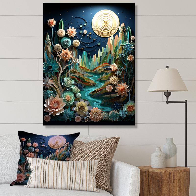 " Cactus Teal Twilight I ", Wrapped Canvas, 20" H x 12" W x 1" D