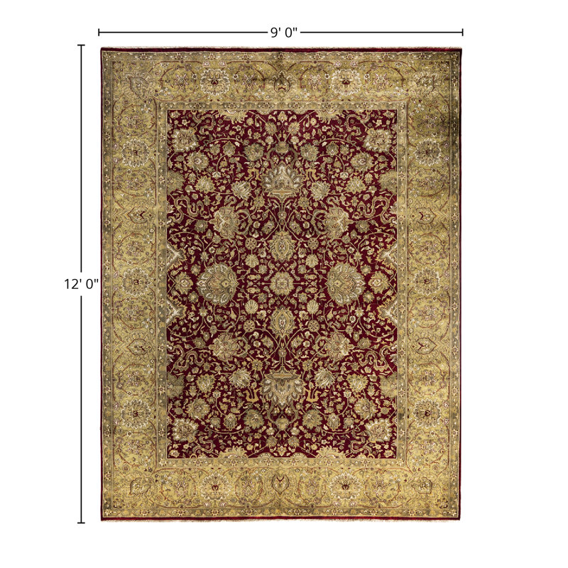 Hand-Knotted Red Wool Medallion Area Rug, 9' x 12'