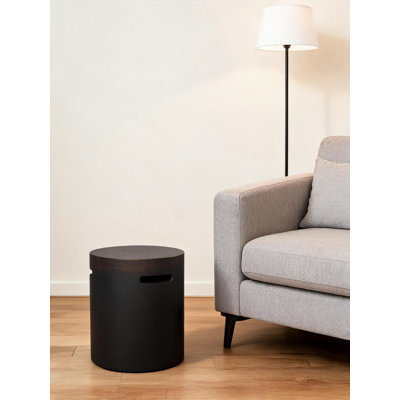 Table d'appoint d'extérieur en béton léger, table de bout cylindrique avec poignée découpée pour l'extérieur