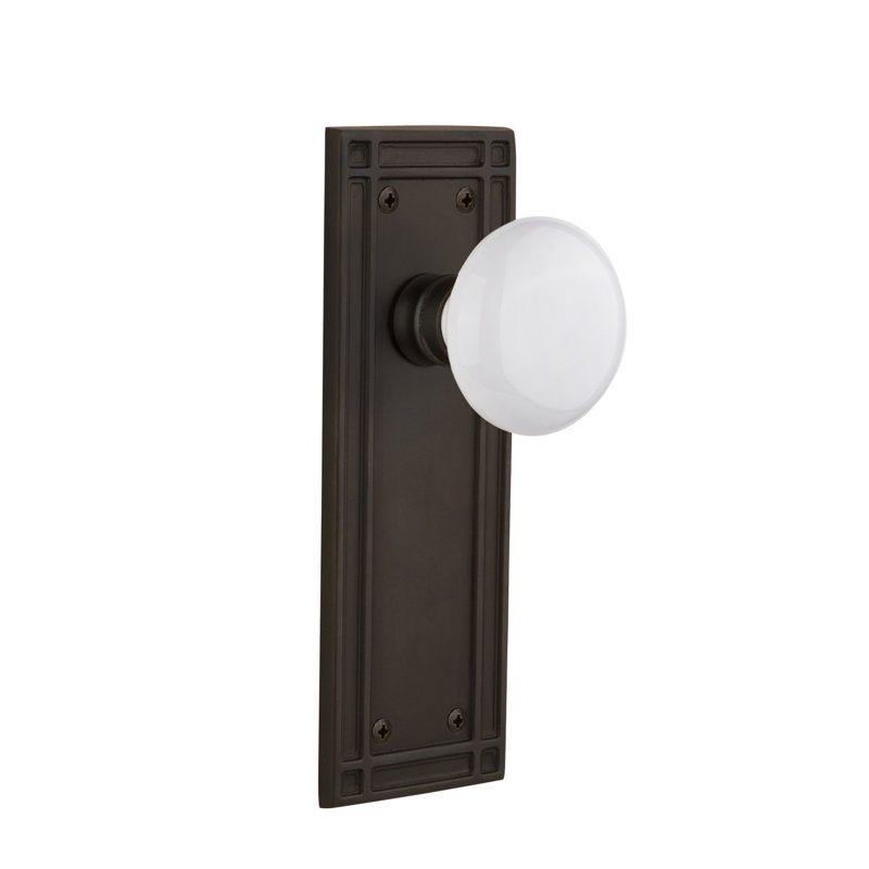 Mission Plate with White Porcelain Door Knob, Oil-Rubbed Bronze, 2-3/8”