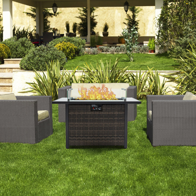 Outdoor Fire Table with Powerful Heating and Stylish Wicker Base for Various Occasions