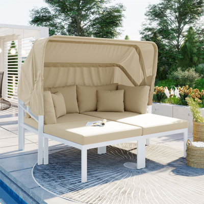 Ensemble de canapé modulaire d'extérieur en métal avec auvent rétractable et coussins moelleux pour une détente ultime