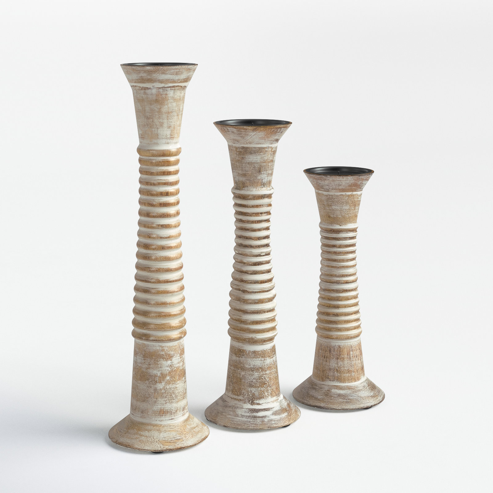 3 Piece Solid Wood Tabletop Candlestick Set