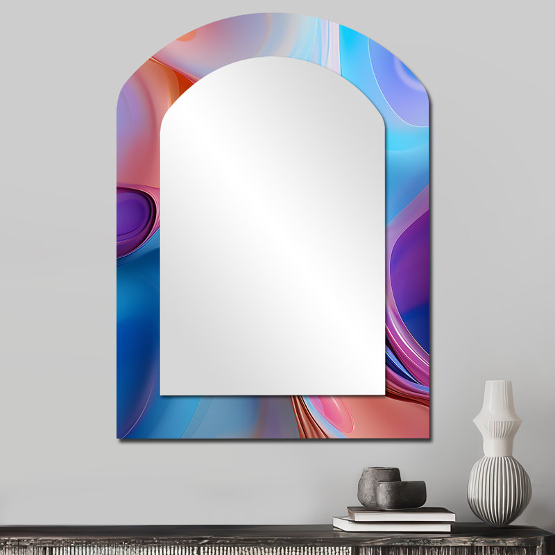 Transitionnel bleu et rose formes III - Miroir mural asymétrique moderne abstrait irrégulier, 34 po x 25 po
