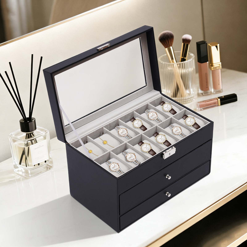 Watch Storage Display Box, Watch Storage Case, 3-Tier Organizer Watch Showcase