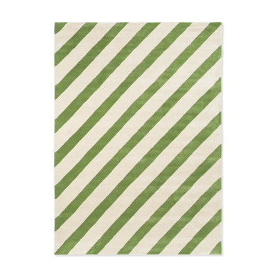 Hand Tufted Wool Striped Area Rug in Peridot/White