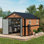 Remise d'extérieur 10 x 12, remise de patio en métal avec fenêtre et porte verrouillable brun