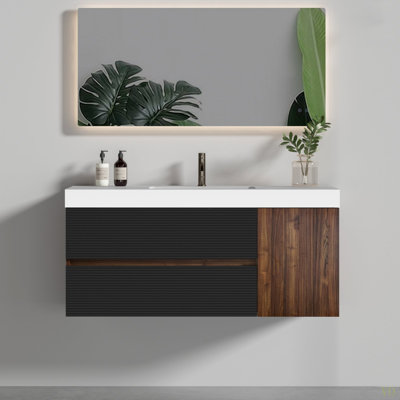 48"  Bathroom Vanity With Glossy Solid Surface Sink And Soft Drawers, Wall Mounted Floating Bathroom Vanity For Modern Bathroom, Without Drainage And Faucet, Pre-Assembled