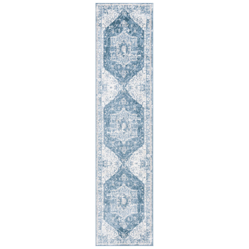 Lowrey Ivory Gray/Blue Rug, Runner 2'2" x 9'