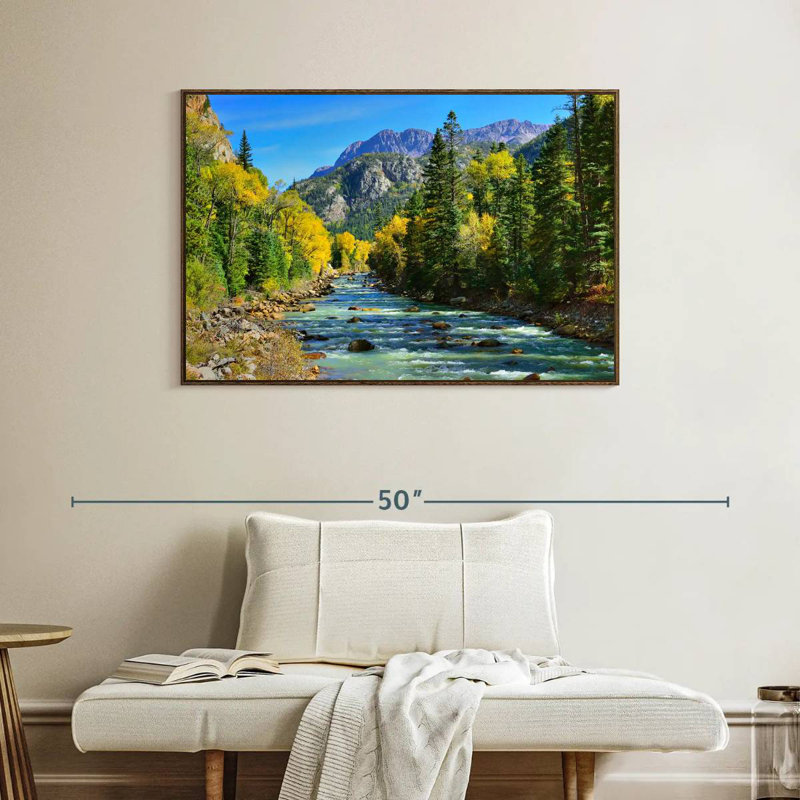Montagne avec rivière, Cadre flottant noyer, 40 po x 27 po