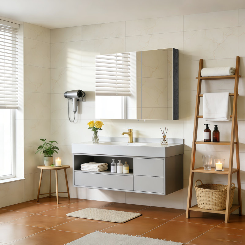 Armoire à pharmacie noire en bois avec miroir H 32 po x l 24 po, entièrement assemblée, à fixation en surface