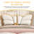 Queen Size Upholstered PU Leather Bed Frame, With Butterfly Shaped Headboard And Footboard, Platform Bed Frame With Gold Metal Decorations, No Box Spring Needed, Beige-470847835-470847830