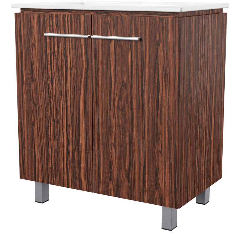 Jorrell 30'' Single Bathroom Vanity with Ceramic Top, Black Walnut