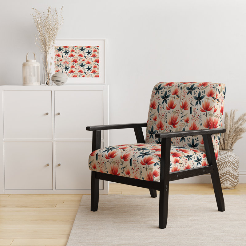 Élégant motif floral rouge - fauteuil rembourré de style campagnard, fauteuil décoratif floral rustique