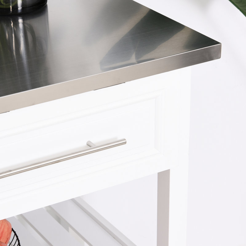 Chariot roulant pour la cuisine, surface en acier inoxydable et conception rustique, 3 tablettes avec tiroirs, gris, chariot de cuisine facile à déplacer, style comptoir, efficacité des tiroirs