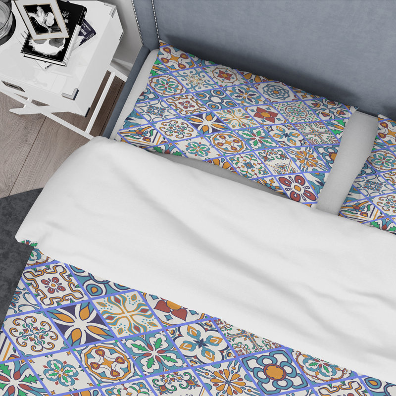 Multicolore carré patchwork - ensemble de housse de couette abstrait - microfibre de polyester
