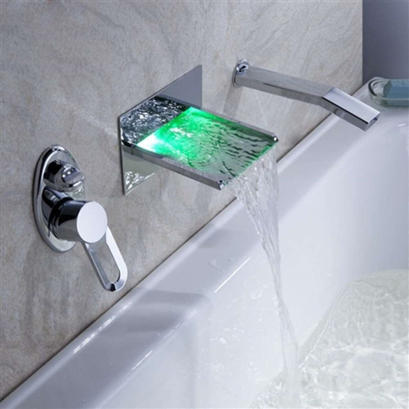 BathSelect Mullino LED RGB Single Handle Widespread Waterfall Pull-Out Bathroom Faucet