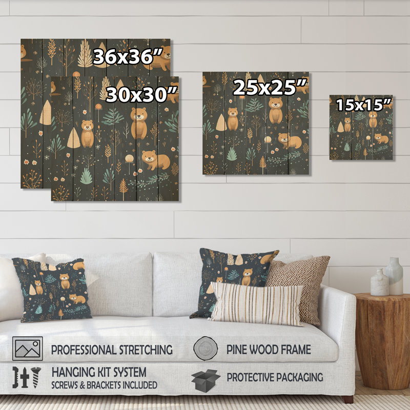 Pépinière d'ours Teady - reproduction d'ours sur bois, H 36 po x l 36 po
