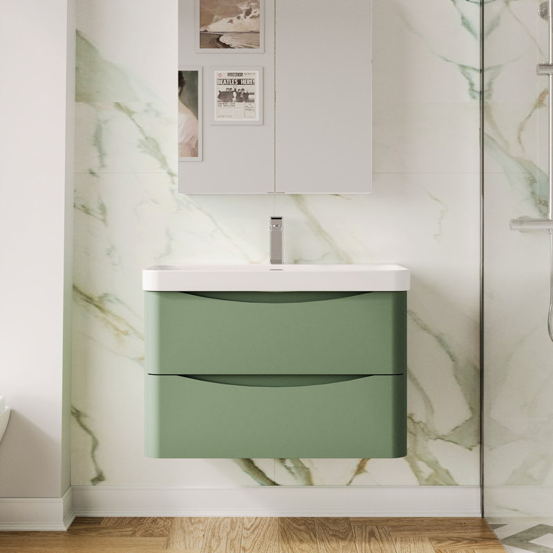 Lunar Bathroom Vanity, Satin Green, 80.7 cm W