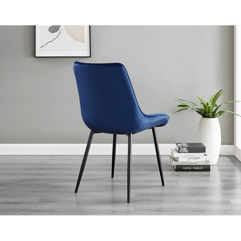 Anders Modern High Gloss Marble Effect Dining Table Set with 6 Luxury Velvet Dining Chairs, Black, Navy/Black