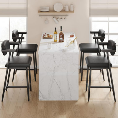 Bar Stools Set of 4 with Armrests, Counter Height Bar Stools Set with Footrest & Soft Back, Metal Barstools Set with Wide Upholstered Seat for Kitchen Islands, Counter Bars