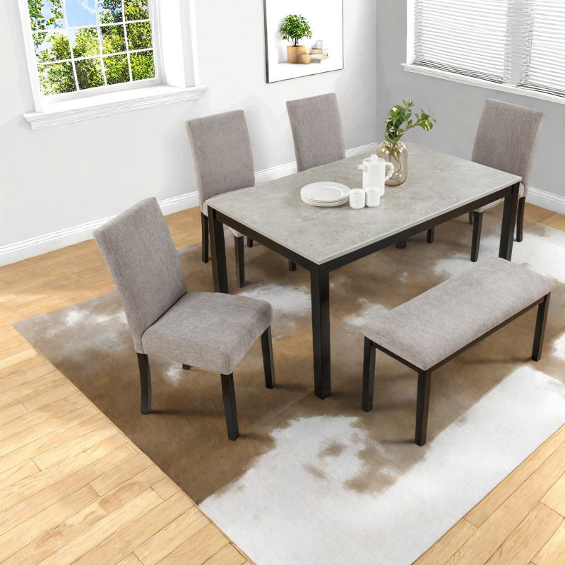 Ensembles de table de salle à manger 6 pièces de qualité supérieure, en bois massif, de style industriel moderne pour la maison