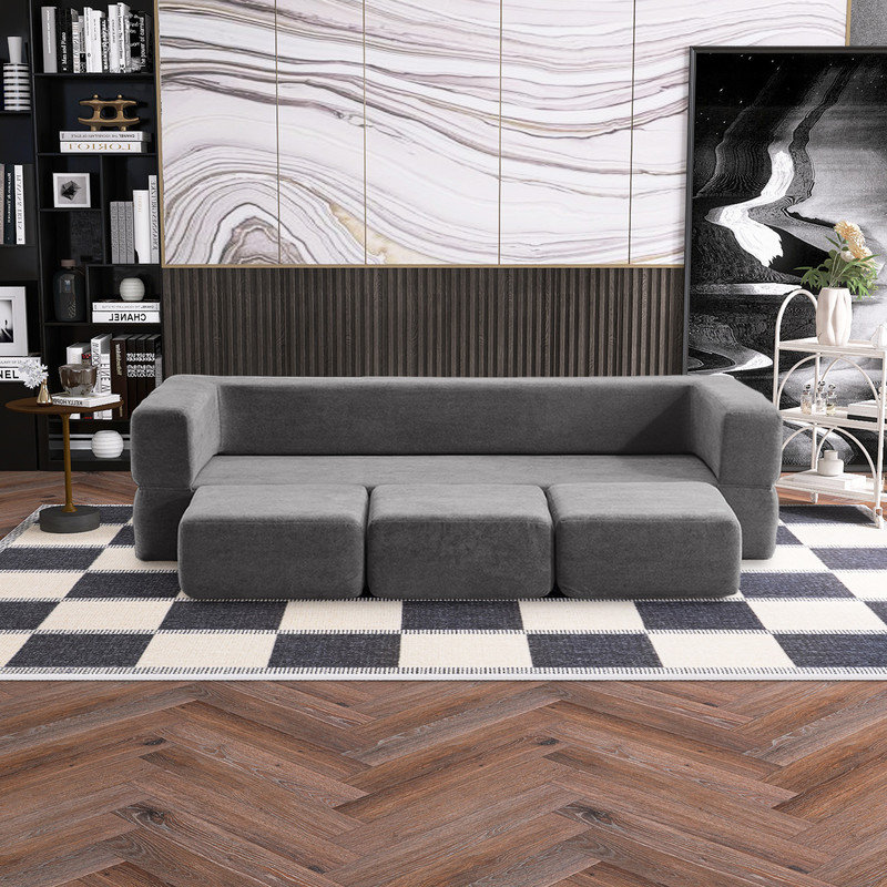 Canapé-lit modulaire Boneless avec 3 repose-pieds, Chenille gris pâle