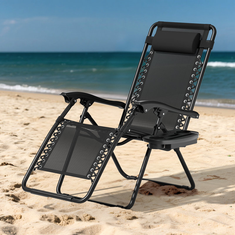 Fauteuil inclinable et pliable sans gravité, fauteuil inclinable pliable avec plateau et porte-gobelet, Noir