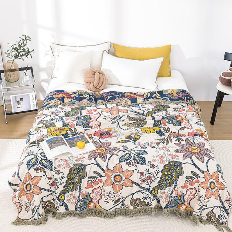 Housse de couette 100% coton DONEUS Boho, Beige / rose / brun floral, Lit double