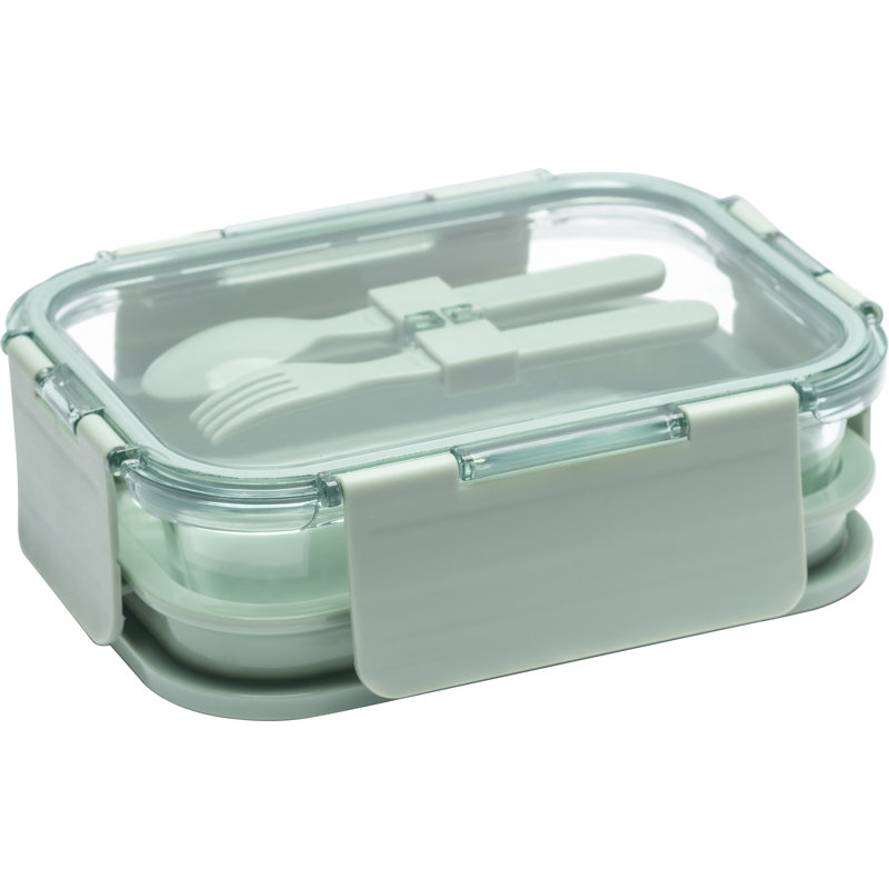 Boîte à lunch avec ustensiles en verre borosilicaté Wrought Studio, 1740 ml, paquet de 1, Vert