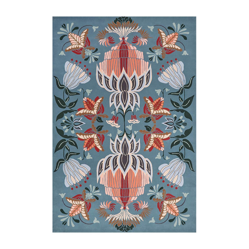 Tapis lavable bleu saumon à motif floral pastel, Tapis de couloir 2 pi 6 po x 6 pi 7 po inclus
