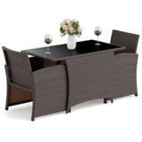 3 Pcs Wicker Bistro Set Balcony Furniture Set With Tempered Glass Dining Table