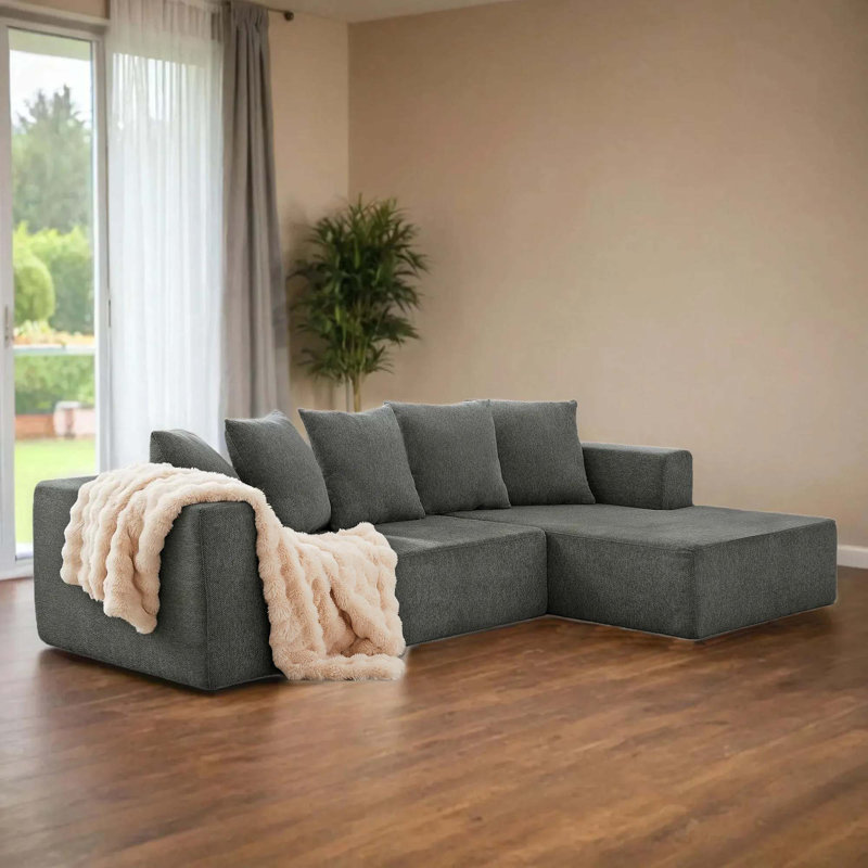 Jandorin 104" Upholstered Sectional Sofa, Gray Chenille, Right Hand Facing