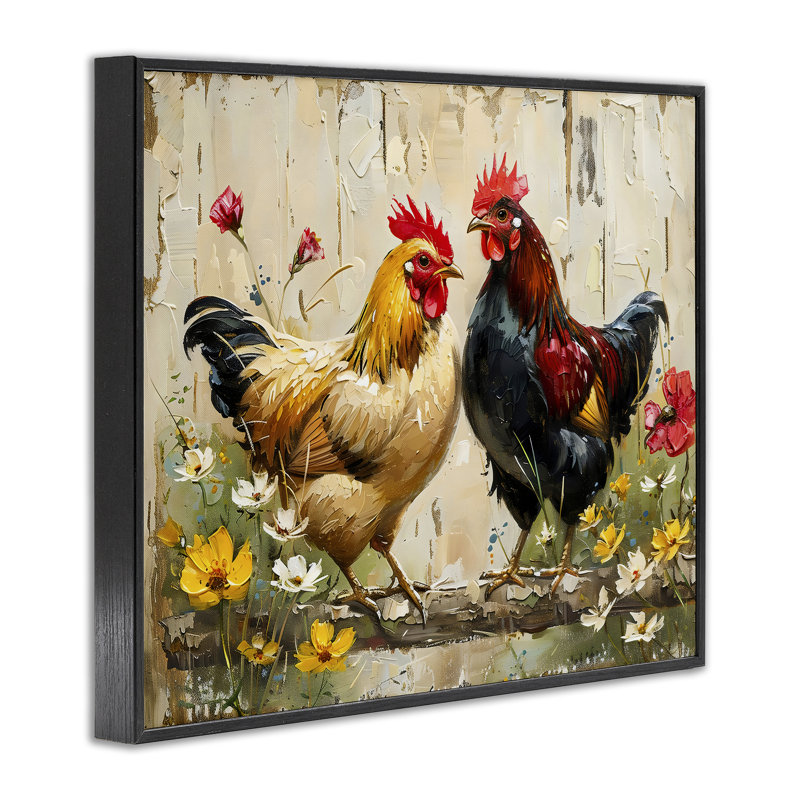 «Country Chic Floral Roosters», estampe numérique, design par LSR Creative Studio, H 11 po x l 14 po