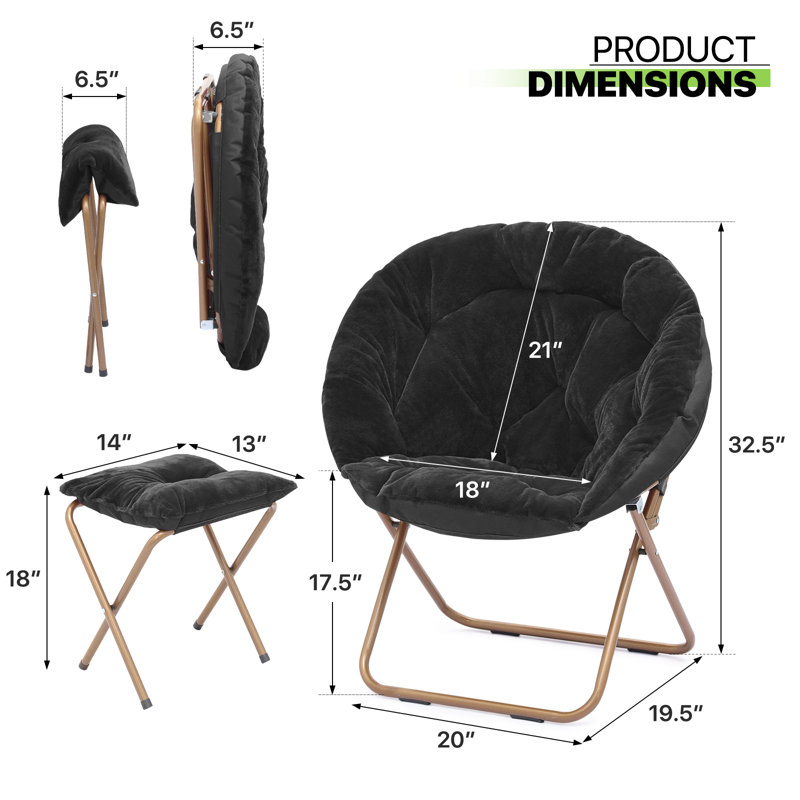 Fauteuil d'appoint pliant avec repose-pieds Marquice, Fourrure synthétique noire