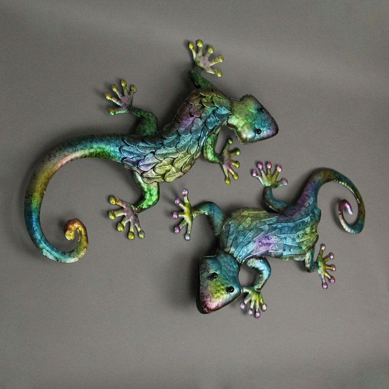 Ensemble de 2 décorations murales en métal lézard gecko