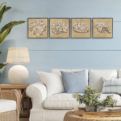 Seashells in Earth Tones 4pc Framed Giclee Set, design by June Erica Vess