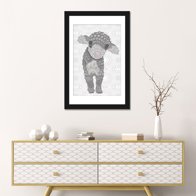 «Little Lamb», art sur toile, H 24 po x l 16 po x P 1 po, Papier d'art encadré noir, Blanc