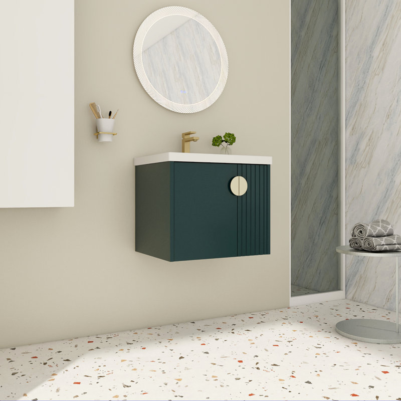 Meuble-lavabo 24 po avec lavabo, pour petite salle de bain, meuble-lavabo avec porte à fermeture en douceur, Vert / Argent