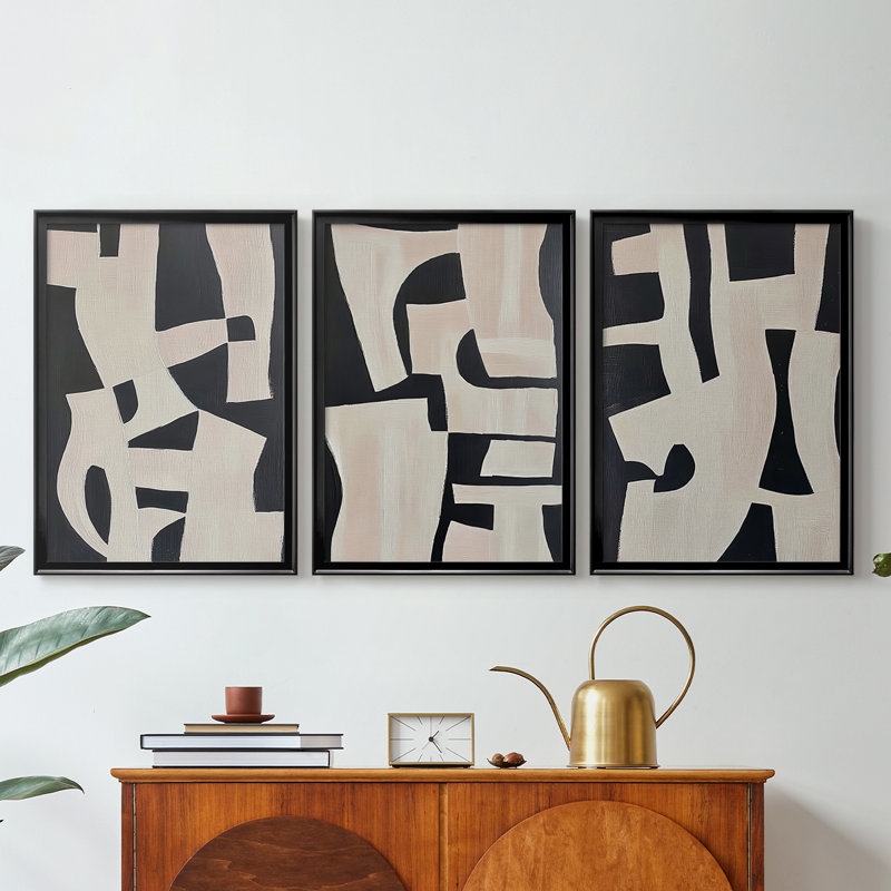 ABSTRACT Series DLxxxix - Toile tendue avec châssis tendue - 3 pièces, H 21 po x l 30 po, Noir