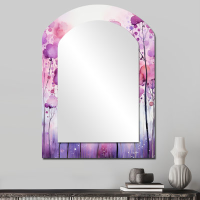 Purple boho flowers explosion - Geometric Arch Mirror, Purple Asymmetrical Decorative Wall Mirror, Printed Metal Art
