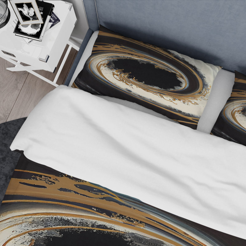 Black And Gold Circle V BeddingMicrofiber / Polyester Duvet Cover Set, Twin Duvet Cover + 1 Standard Sham