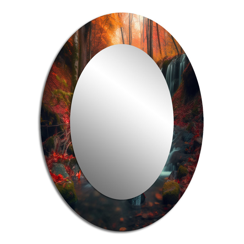 Miroir mural ovale Waterfall In Fall Forest I, 40 po x 30 po